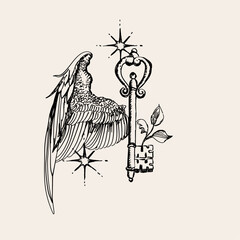 Vintage-style mystical composition with hand-drawn celestial style. 