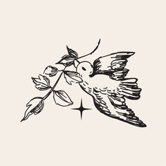 Vintage-style mystical composition with hand-drawn celestial style. 