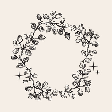 Vintage-style mystical composition with hand-drawn celestial style. 