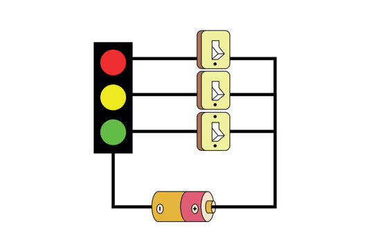 Series and parallel electrical circuits. Parallel circuit, Series circuit, basic electric circuits experiment vector. Kirchhoff voltage law. series and parallel circuits with Batter and light bulb