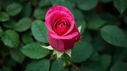 "Vertical Close-Up of Rosa Damascena with Lush Green Leaves"