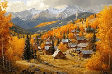 Colorado Mountain Town. Autumn Beauty of Breckenridge in Gold and Yellow