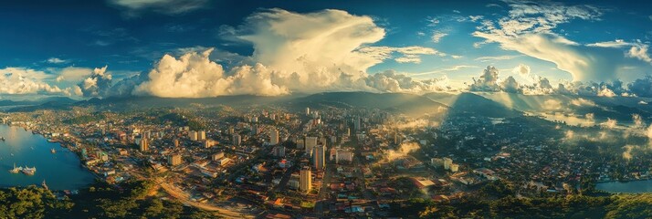 Cityscape of Port of Spain Trinidad - Aerial View of Caribbean Urban Architecture