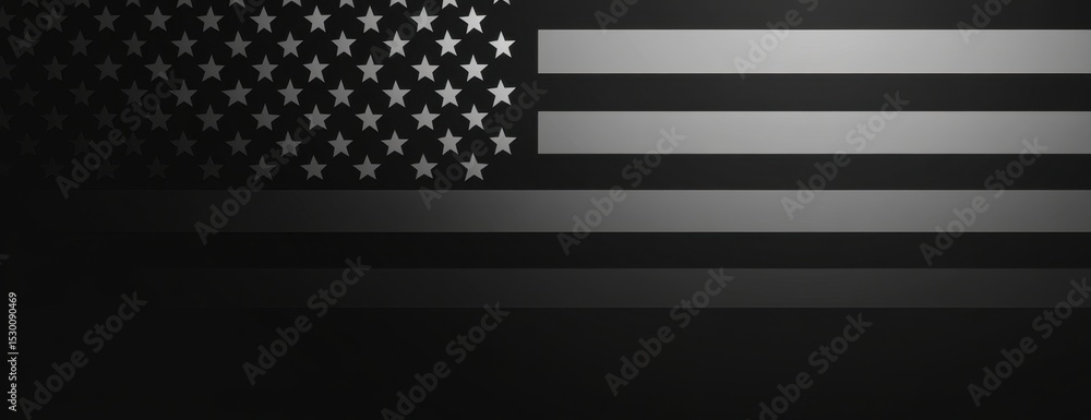 Poster abstract background with the american flag, stars and stripes in black color on a gradient gray abst