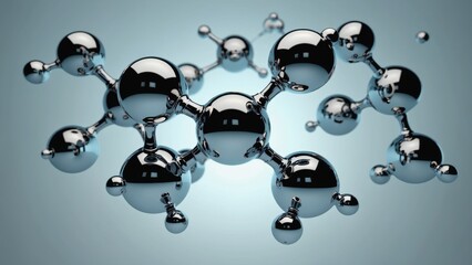 Shiny Molecules on a Soft Blue Background Representing Scientific Exploration and Research