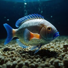 Vibrant Blue and Orange Fish in Underwater Aquarium,