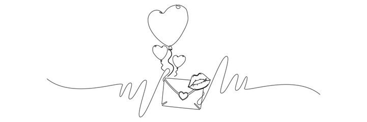 line art of letter paper and lips for international kissing day