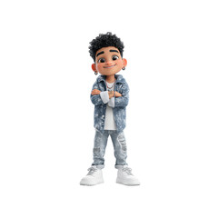 Confident 3D Cartoon Boy in Trendy Denim Outfit
