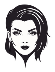 Woman face with mullet haircut, shoulder length, characteristic of 1980s hairstyle