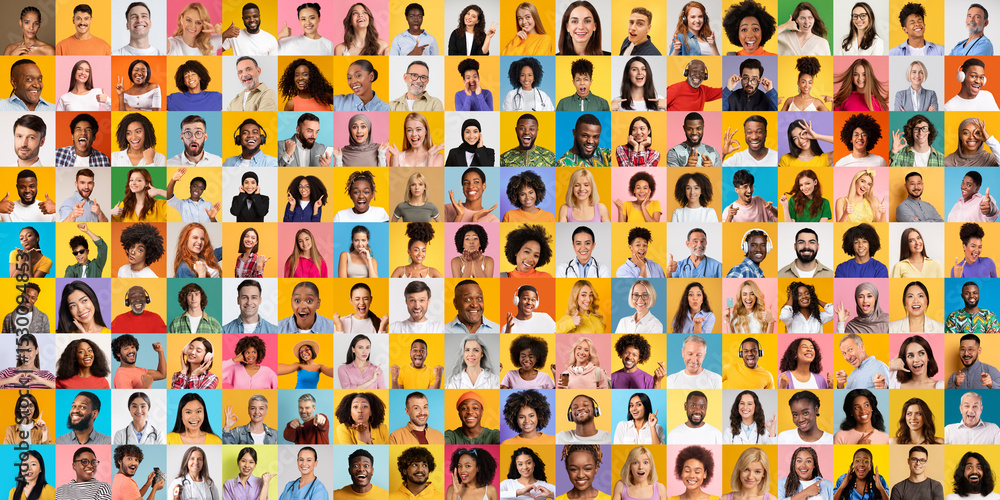 Poster a vibrant collage showcases diverse individuals from various backgrounds, each portrait filled with 
