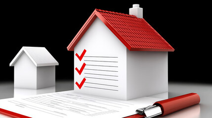 Detailed home inspection checklist with model house and pen, symbolizing thorough evaluation