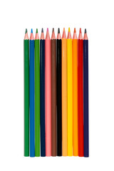 Colorful sharpened pencils aligned in a vertical row isolated on transparent background representing creativity and school supplies. 