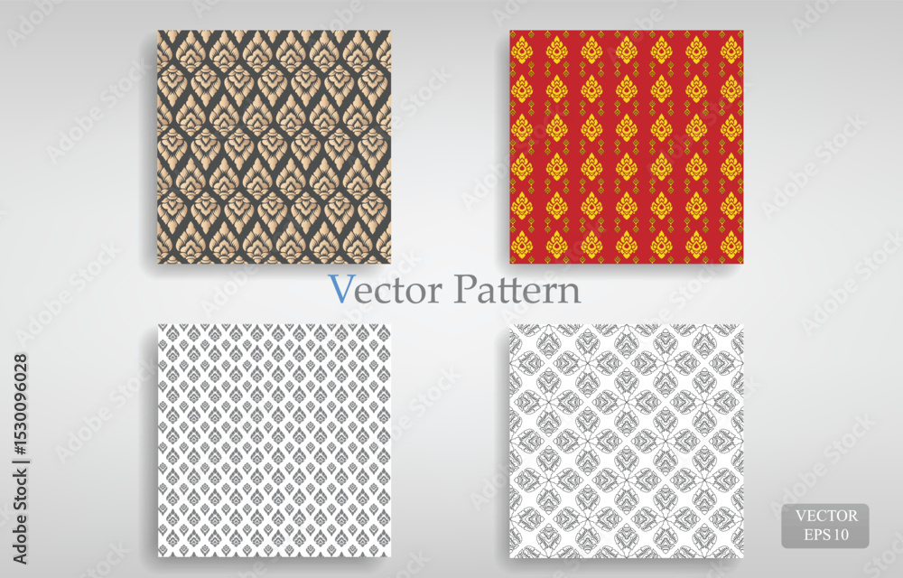 Poster vector thai style pattern.fabic thai pattern set.