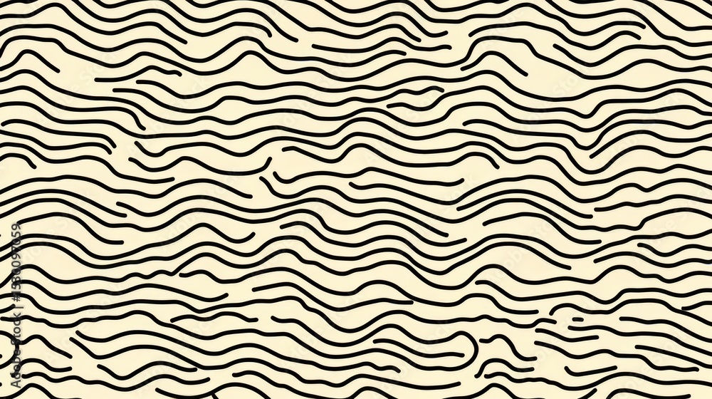 Fototapete Black and white image of a wave pattern. The image is very simple and minimalistic, with only the lines of the wave pattern visible