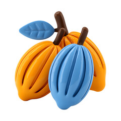 Colorful cocoa pods illustration against a transparent background for confectionery use