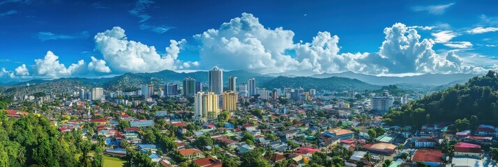Caribbean Trinidad: Aerial View of Port of Spain Cityscape with Urban Architecture and Skyline Panorama