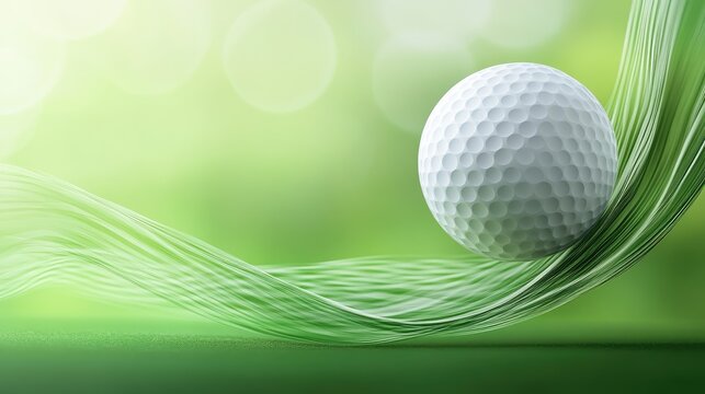 Golf ball mid-air with swing arc and digital visual effects tracing motion path