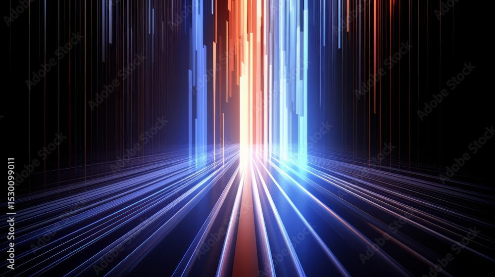 Poster Blue and orange line with a red line in the middle. The blue and orange lines are in the foreground and the red line is in the background