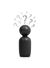 Black 3D icon object people and question mark on white background. Concept of Questioning, confusion, identity or non-identity person, personal information and suspect. clipping path. 3D Illustration.