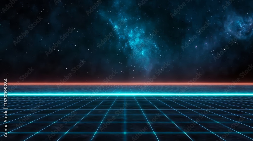 Poster Blue and red background with a starry sky. The sky is filled with stars and the background is a blue and red color