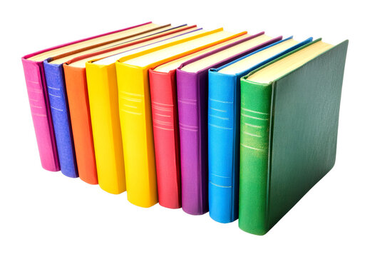 Colorful hardcover books stacked on display library setting educational content isolated on transparent background