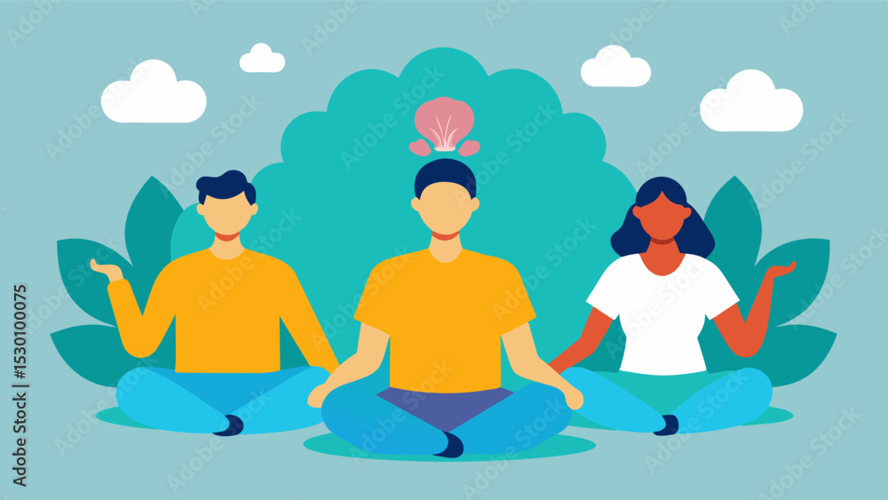 Poster mindful meditation group taking part in a community meditation group not only helps to improve overa