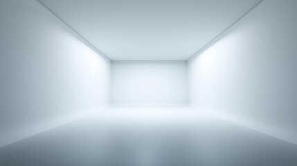 Minimalist empty room with white walls and soft lighting creating an airy atmosphere for various activities.