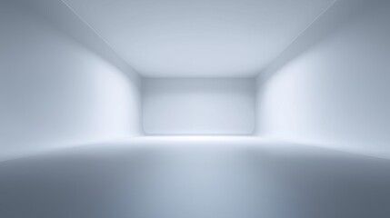 Empty minimalist room with smooth surfaces and soft lighting creating a serene atmosphere for relaxation.