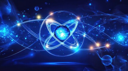 Obraz premium Abstract atom graphic, glowing blue energy