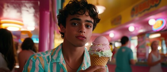 Enjoying a delicious ice cream cone. AI.