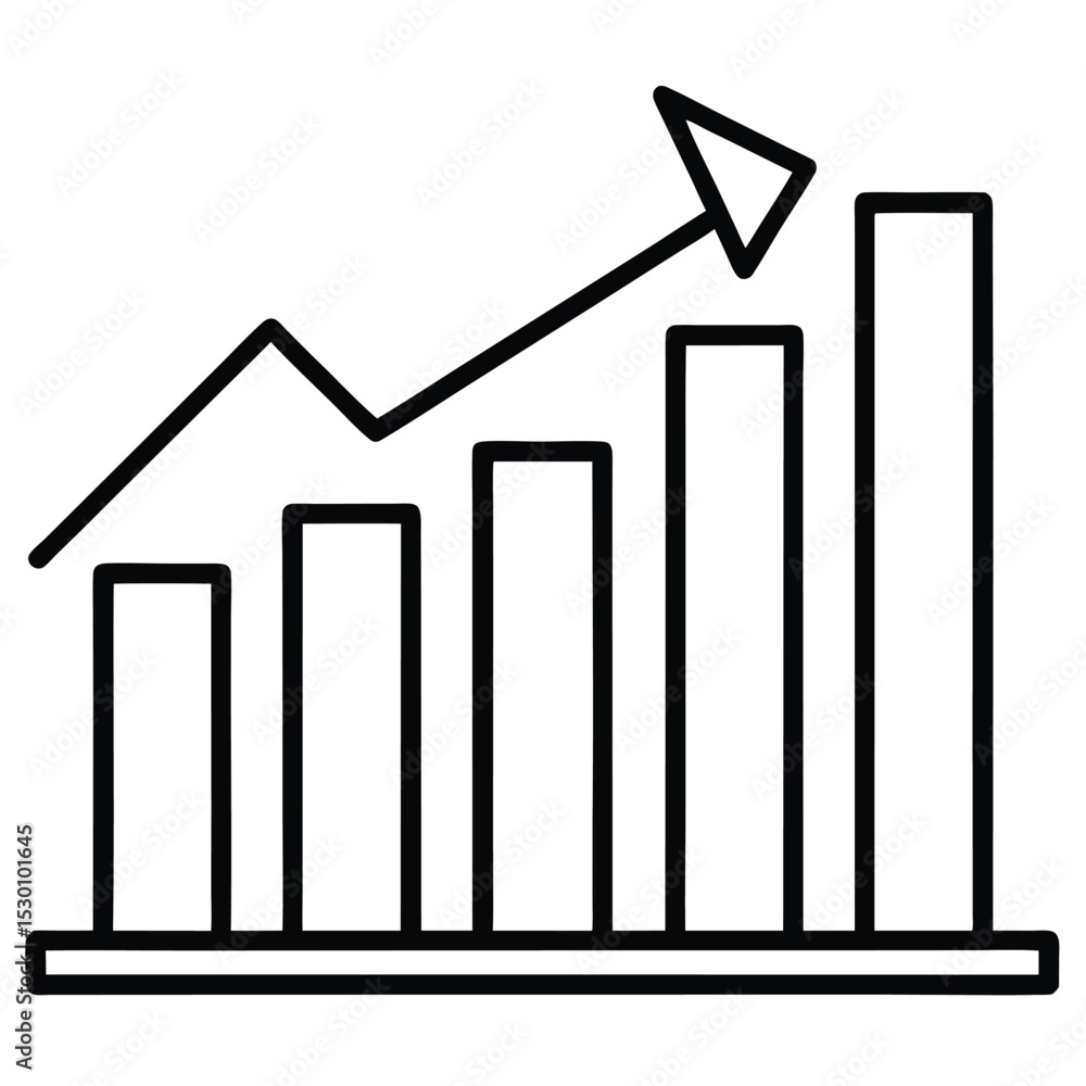 Poster flat bar chart icon with upward arrow isolated on white background