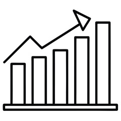 Flat bar chart icon with upward arrow isolated on white background