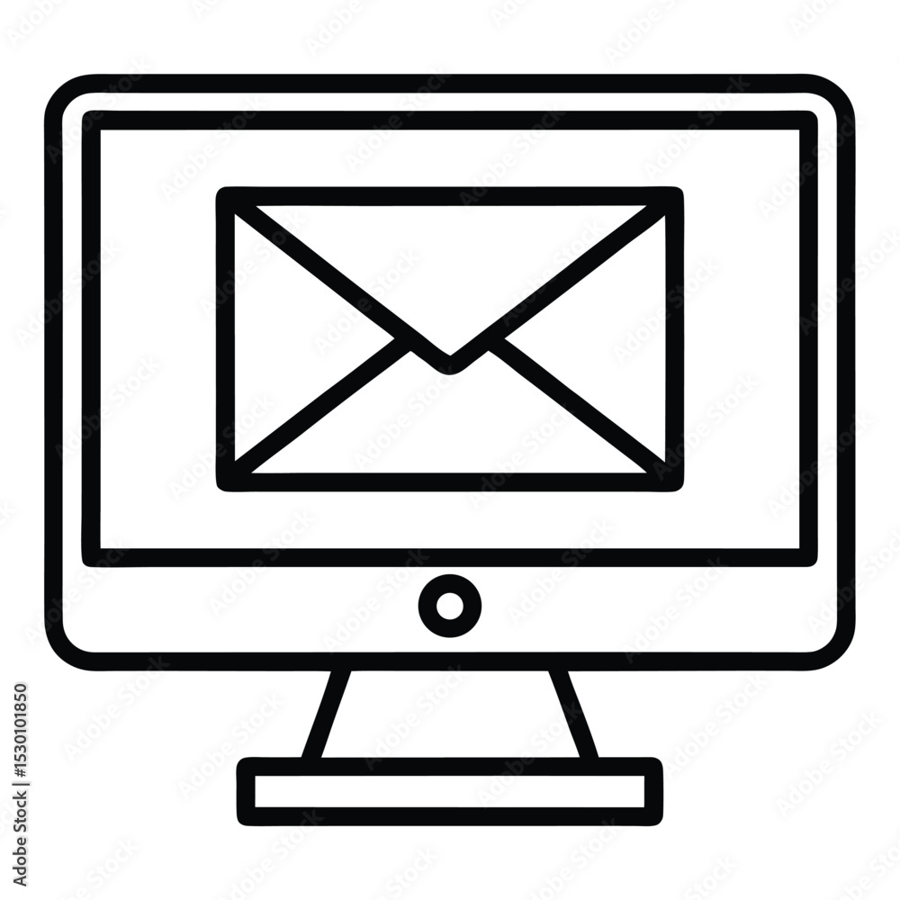 Poster flat email icon on computer monitor isolated on white background