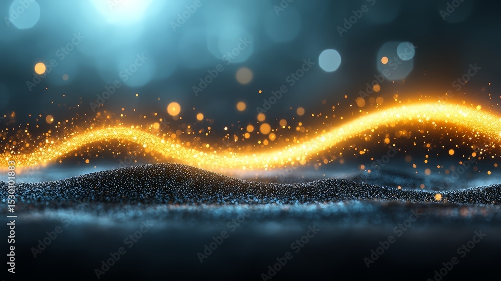 Poster Blurry image of a wave with a yellow line in the middle. The image has a dreamy, ethereal quality to it, with the yellow line creating a sense of movement and energy