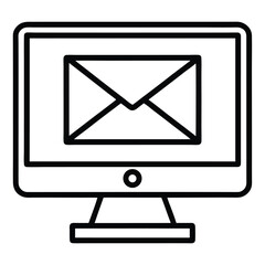 Flat email icon on computer monitor isolated on white background