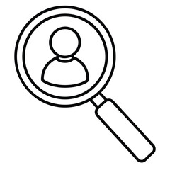Flat vector icon of a magnifying glass over a person isolated on white background