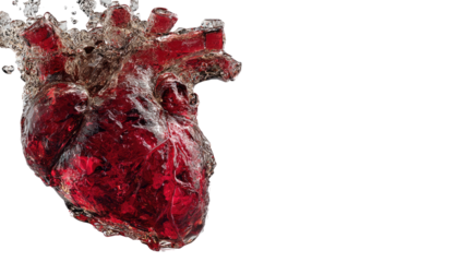 Vibrant Human Heart: A realistic depiction of a human heart, awash in liquid, set against an immaculate background, showcasing the intricate biological design and the vital role it plays.