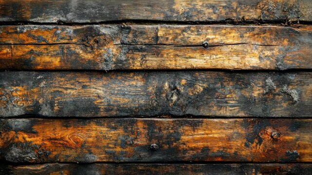 Weathered horizontal wood planks, dark brown and black tones, showing age and texture