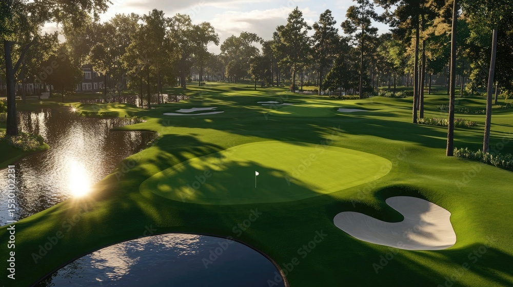 Poster panoramic image of rolling course and strategically placed hazards mid-game