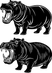 rhino isolated on white. A hippopotamus with open mouth, isolated on a white background