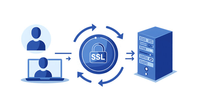 Secure ssl encryption data transfer process illustration isolated on white background