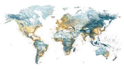 Global population density map blue and gold hues