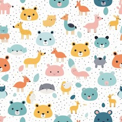Fototapeta premium Adorable Seamless Pattern with Cute Animal Faces Perfect for Kids' Products