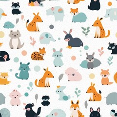 Adorable Animal Pattern Seamless Design with Cute Cartoon Wildlife
