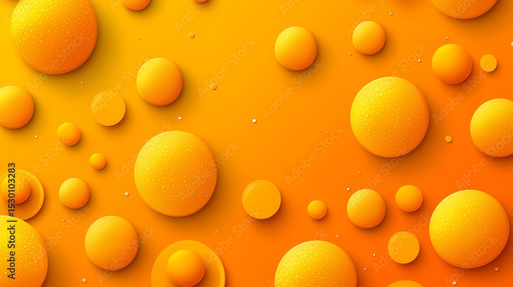 Poster Bright orange background with many small orange circles. The circles are all different sizes and are scattered throughout the image. Scene is playful and fun