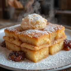 Warm French Toast with Jam and Cream Topping