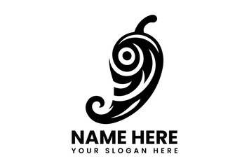 Modern black vector chili pepper logo with dynamic swirling lines representing spice and heat