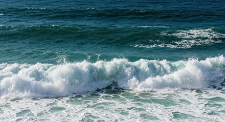 Captivating view of powerful ocean waves crashing with white foamy water and spray