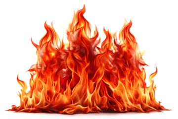 Realistic Fire Flames – Isolated on White Background – Transparent PNG – AI Generated