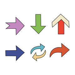 Arrow vector icon. Direction sign shape. Colorful guide design. White background symbol.